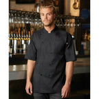 Thumbnail image #1 for Chef Works Bistro K150-BLK-XL Double-Breasted Chef Coat, Short Sleeve, Black, Cotton/Poly Twill, XLarge