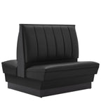 Thumbnail image #1 for ATSMFG ATS AT&S-QAD-LX42-6CH-BLK Double Restaurant Booth, 42"H, Black Upholstery, 6-Channel Elm Wood Top & End Caps, Dark Walnut