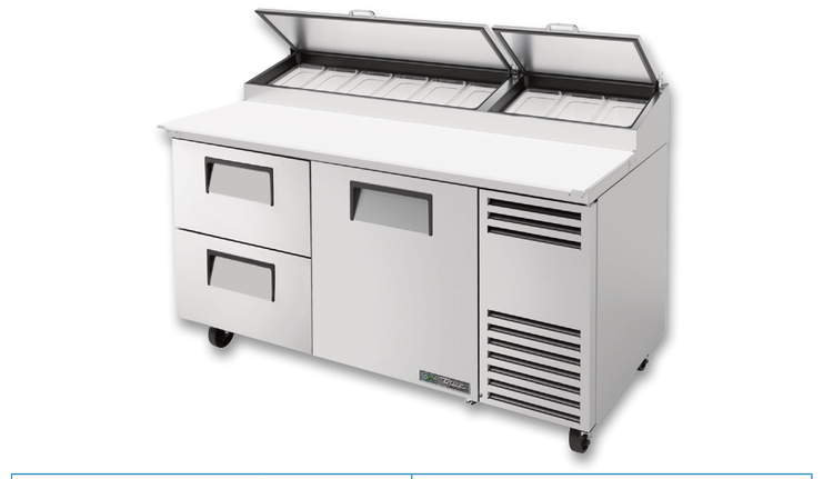 Product image #5 for True 67 3/8-Inch 2-Section Pizza Prep Table with 1 Door, 2 Drawers and Alternate Top