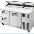 Thumbnail image #5 for True Mfg. - General Foodservice TPP-AT-67D-2-HC 67-Inch Stainless Steel Pizza Prep Table with 1 Door, 2 Drawers and 9-Pan Rail