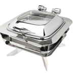 Thumbnail image #1 for Eastern Tabletop 32304-LG 6 qt Square Stainless Steel Chafer with Hinged Glass Cover, Canned Heat