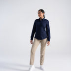 Thumbnail image #1 for Chef Works W151-DNA-2XL Women's Formal Dress Shirt, Dark Navy, Long Sleeve, 2XL, Poly/Cotton/Elastane