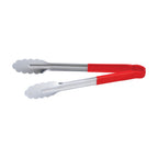 Thumbnail image #1 for CAC China STCH-12RD 12" Heavy-Duty Stainless Steel Tongs with Red Color-Coated Handle Case of 72
