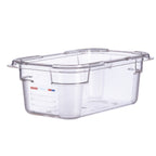 Thumbnail image #1 for CFS Brands Araven 09817 GN 1/4 Polycarbonate Food Pan, 4" Deep, Clear, with Integrated Label Case of 6