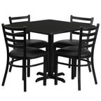 Thumbnail image #1 for Flash Furniture HDBF1013-GG 36-Inch Square Table and 4 Black Ladder-Back Chairs Set
