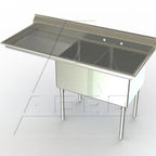 Thumbnail image #1 for AERO Manufacturing 3F2-2424-30L 2-Compartment Stainless Steel Sink, 82-1/4"W, 24" x 24" x 14" Compartments, Left Drainboard