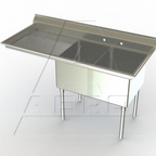 Thumbnail image #1 for AERO Manufacturing 3F2-2116-36L 2-Compartment Stainless Steel Sink, 72-1/4"W x 27"D, 14" Deep, Left 36" Drainboard