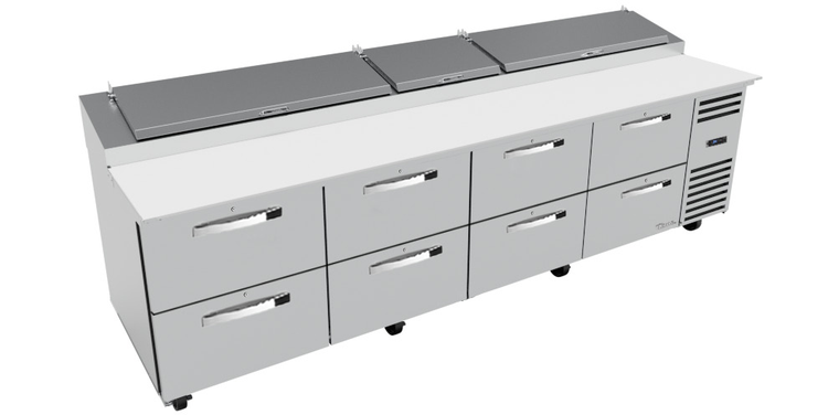 Product image #3 for True Spec Series 4-Section Pizza Prep Table with 8 Drawers and R290 Refrigerant