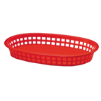 Thumbnail image #1 for TableCraft Products Chicago 1076R Oval Red Plastic Platter Basket, 10-1/2" x 7-1/4" x 1-1/2" Case of 36