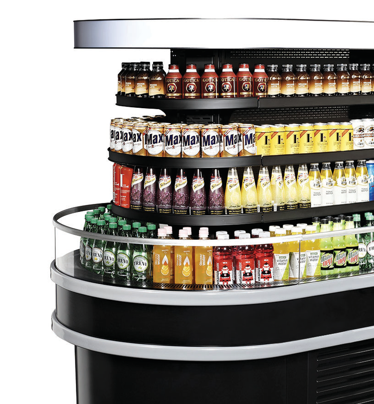 Product image #5 for Turbo Air TIOM-36RSB-N Open Curved 3-Tier Island Display Self-Serve Refrigerated Merchandiser, 20 Cu. Ft., Black