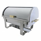Thumbnail image #1 for Thunder Group SLRCF0171G 8 Qt Rectangular Roll-Top Chafer with Dripless Water Pan, 2 Fuel Holders, Gold Handles, Stainless Steel