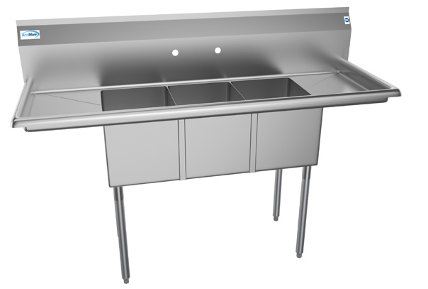 Product image #4 for KoolMore 60 Inch Commercial 3-Compartment Stainless Steel Sink with Dual Drainboards and Backsplash