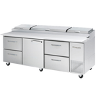 Thumbnail image #1 for Blue Air FSE LLC BAPP93-D4LR-HC Three-Section Pizza Prep Table, 93-1/4"W, 4 Drawers, 1 Door, Self-Contained Side-Mounted Refrigeration