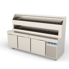 Thumbnail image #1 for Randell Food Preparation 8396D-290 Refrigerated Raised Rail Prep Table, 96"W, 3 Doors, Stainless Steel Top, Side-Mounted Refrigeration
