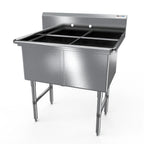 Thumbnail image #1 for NBR Equipment 2SS-182414 Two-Compartment Stainless Steel Sink, 41-1/8"W, 18" x 24" x 14" Compartments, 10" Backsplash