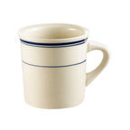 Thumbnail image #1 for CAC China Blue Line BLU-38 8 oz Ceramic Coffee Mug with Blue Band, Non-Stackable Case of 3 Dozen