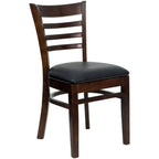 Thumbnail image #1 for Flash Furniture Hercules XU-DGW0005LAD-WAL-BLKV-GG Restaurant Chair, European Beechwood Ladder Back, Walnut Finish, Black Vinyl Seat