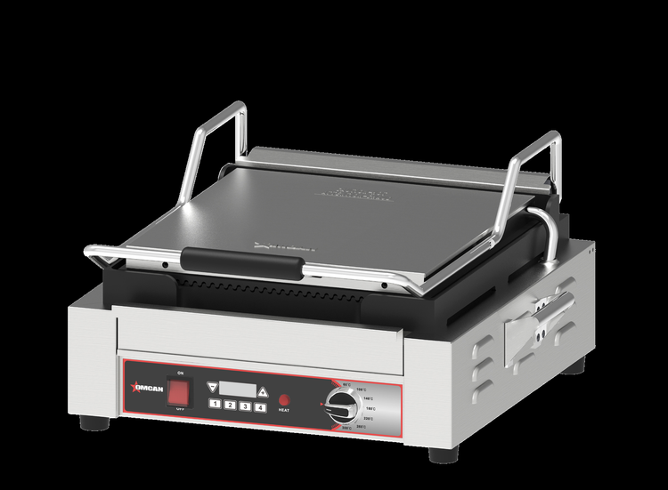 Product image #6 for Omcan Single Extra Large Countertop Panini Grill with Grooved Cast Iron Plates, 14 x 14 Inch, 120V