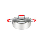 Thumbnail image #1 for Kadra Kitchenware Millvado MUS-34-12/R 12.6 Qt Stainless Steel Casserole with Glass Lid and Red Silicone Handles Case of 4