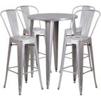 Thumbnail image #1 for Flash Furniture CH-51090BH-4-30CAFE-SIL-GG 30-Inch Round 41-Inch-High Bar-Height Table and 4-Stool Set, Silver