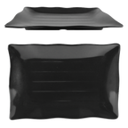Thumbnail image #1 for Thunder Group Classic 24140BK Rectangular Melamine Plate, Black, 13-1/2 x 9-1/8 in, Wave Edge Case of 3 Dozen