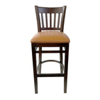 Thumbnail image #1 for JustChair Manufacturing W34730-PS Armless Commercial Bar Stool with Floating Slat Back, Upholstered Padded Seat, Wood Frame and Footrest