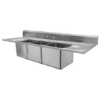 Thumbnail image #1 for GSW USA SH12123DWN Three-Compartment Drop-In Stainless Steel Sink, 60"W x 18"D x 20"H, Left & Right Drainboards, Backsplash