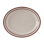 Thumbnail image #1 for Tuxton China Bahamas TBS-012 Ceramic Oval Platter, 9-1/2" x 7-1/2", Narrow Rim, American White with Brown Speckle Case of 2 Dozen