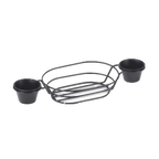 Thumbnail image #1 for G.E.T. Clipper Mill 4-361632 Oval Black Iron Serving Basket with 2 Condiment Cup Holders, 15-3/4" x 6" x 2" Case of 12