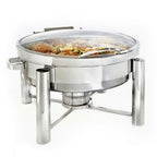 Thumbnail image #1 for Steelite International DW Haber, Tempo DW06WH7SS 8 Qt Round Stainless Steel Chafer with Hinged Cover, Canned Heat, Induction Ready