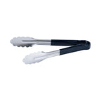 Thumbnail image #1 for CAC China STCH-10BK Heavy-Duty Stainless Steel Tongs, 10", Black Coated Handle Case of 72
