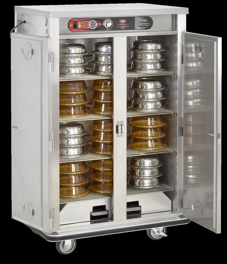 Product image #6 for FWE E-Series Dual-Heat Electric Banquet Holding Cabinet Cart, Double Doors, 72 Covered Plates