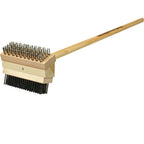 Thumbnail image #1 for AllPoints Foodservice Parts & Supplies 1331657 24 in Wooden-Handle Grill Brush with Steel Bristles and Scraper