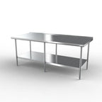 Thumbnail image #1 for NBR Equipment TG-8424R Stainless Steel Work Table, 84"W x 24"D x 37-1/4"H, 430 Top, 1-1/2" Rear Upturn, Galvanized Undershelf