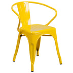 Thumbnail image #1 for Flash Furniture CH-31270-YL-GG Outdoor Commercial Galvanized Steel Armchair, Yellow, Curved Vertical-Slat Back, Drain-Hole Seat