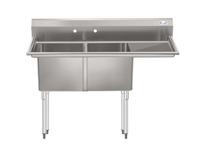 Product image #5 for KoolMore 57-Inch 18-Gauge 2-Compartment Stainless Steel Commercial Sink with Backsplash and Right Drainboard