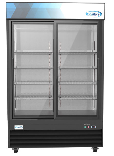 Product image #9 for KoolMore Two-Section Glass Door Merchandiser Refrigerator, 45 Cu. Ft., Sliding Doors, Bottom-Mount, Black