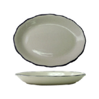 Thumbnail image #1 for International Tableware Sydney SY-33 Ceramic Oval Platter, 7" x 5-1/4", Scalloped Edge, American White with Black Band Case of 3 Dozen
