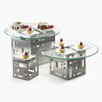 Thumbnail image #1 for Cal-Mil Squared 1607-7-55 Stainless Steel Cube Riser, 7", Decorative Geometric Cutouts