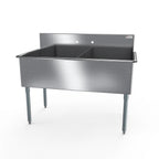 Thumbnail image #1 for NBR Equipment 2BSG-1818 2-Compartment Stainless Steel Sink, 39"W x 21-1/2"D, (2) 18"W x 18"D x 12"H Bowls, 8"H Backsplash