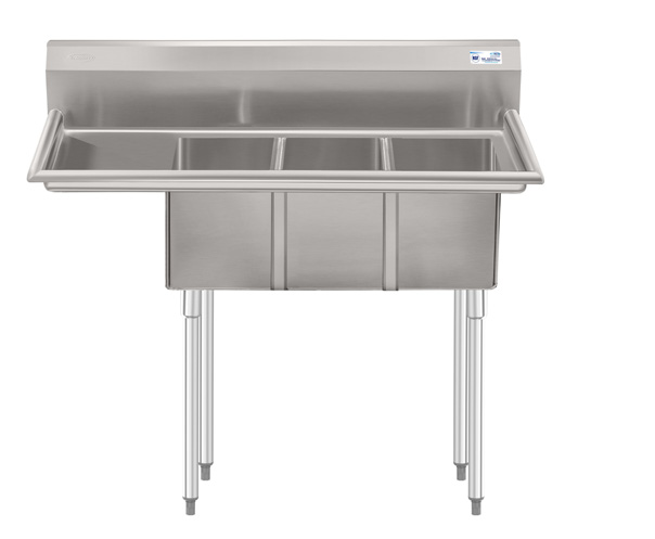 Product image #4 for KoolMore 45-Inch 3-Compartment Commercial Sink with Left Drainboard and Backsplash