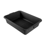 Thumbnail image #1 for Omcan 81258 Bus Box, standard, perforated, 21-1/2″L x 15-1/2″W x 5″H, stackable, reinforced handles, polypropylene, black Case of 12