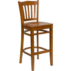 Thumbnail image #1 for Flash Furniture Hercules XU-DGW0008BARVRT-CHY-GG Armless Commercial Bar Stool with Vertical Wood Slat Back and Cherry-Finish Beechwood Seat