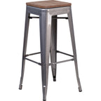Thumbnail image #1 for Flash Furniture XU-DG-TP0004-30-WD-GG Backless Bar Stool, 30-1/4" Seat Height, Textured Wood Seat, Galvanized Steel Frame