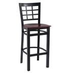 Thumbnail image #1 for G & A Commercial Seating Windsor 650-B VS Commercial Bar Stool, Grid Metal Back, Veneer Seat, Armless, Black Steel Frame