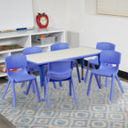 Thumbnail image #2 for Flash Furniture Emmy YU-YCY-060-0036-RECT-TBL-BLUE-GG Preschool Rectangular Adjustable-Height Activity Table Set with 6 Stacking Chairs