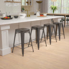 Thumbnail image #2 for Flash Furniture Cierra 4-ET-31320-24-BK-R-GG Indoor Stacking Bar Stool, 24"H, Black Metal Frame