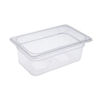 Thumbnail image #1 for CAC China PCFP-Q4 Clear Polycarbonate Food Pan, 1/4 Size, 4" Deep, Rounded Corners Case of 36