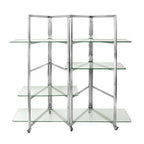 Thumbnail image #1 for Eastern Tabletop Grab n' Go ST1880G Mobile 4-Tier Buffet Display System, Stainless Steel, 60"W x 24"D x 76"H, 8 Glass Shelves