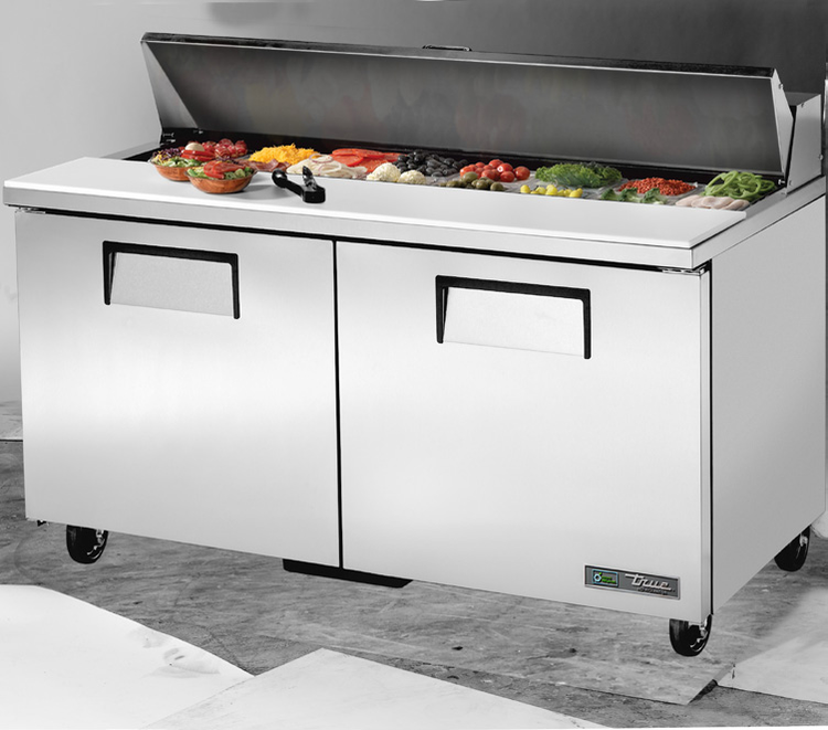 Product image #5 for True 60-Inch Two-Section Refrigerated Sandwich/Salad Prep Table with Solid Doors and 16-Pan Top